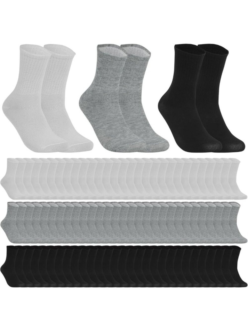 120 Pairs Crew Socks Bulk - Athletic, Casual, Breathable Long Socks for All